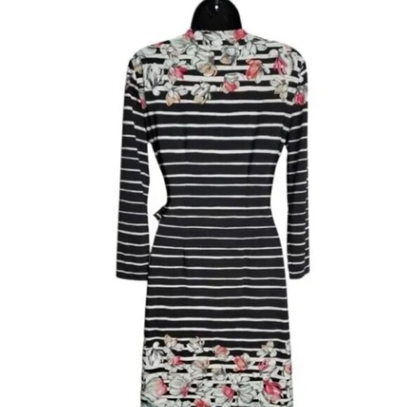 Pink BCBGMaxazria Wrap Dress Black and White Stripe Floral Party Dress Size: S - Picture 6 of 9